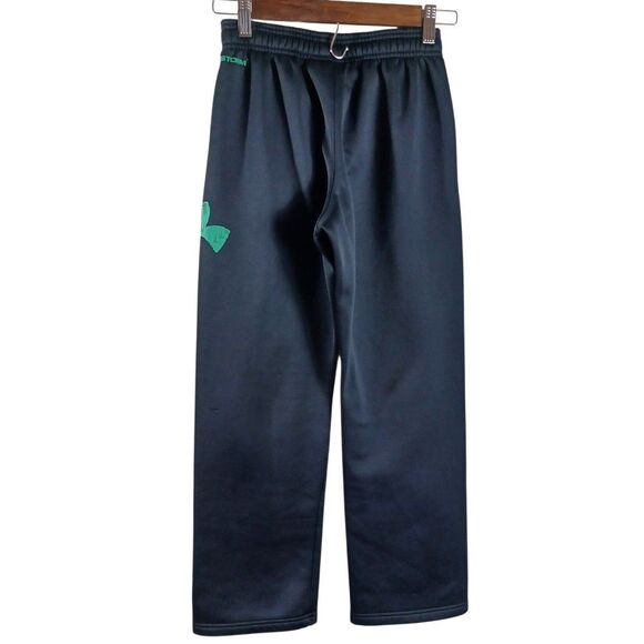 Under Armour Youth Boys M Storm Black Track Pants Joggers Green Logo Athletic - Picture 6 of 9